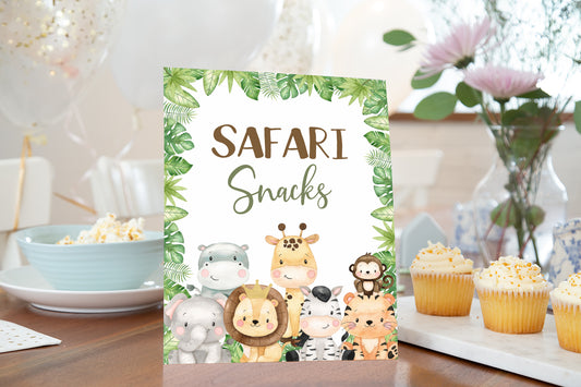 Safari Snacks Sign | Jungle Animals Party Table Decorations - 35E