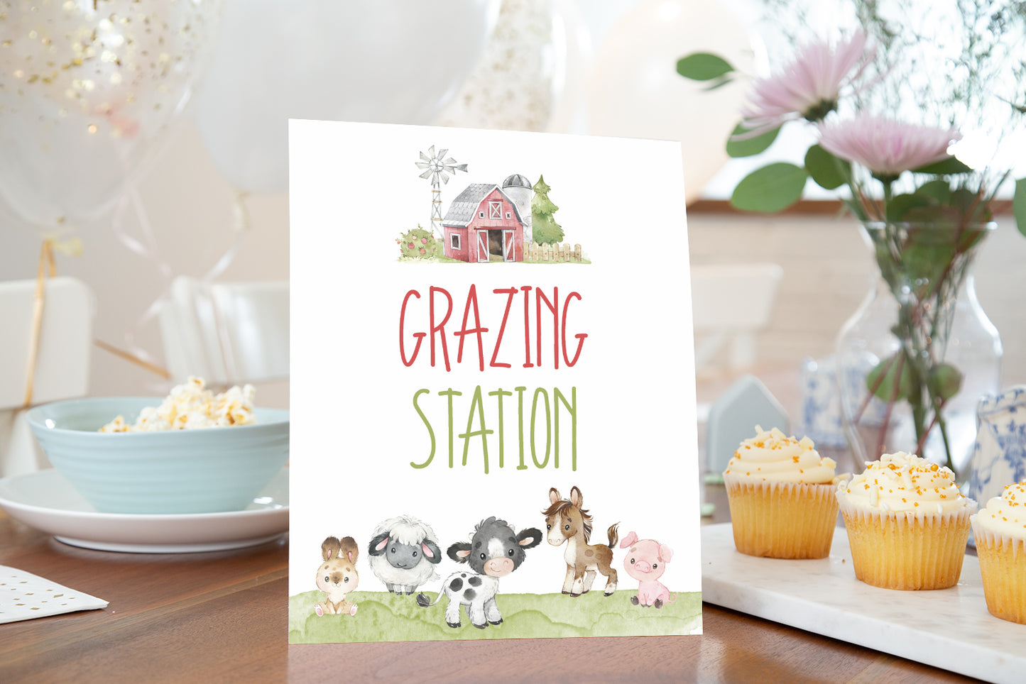 Grazing Station Sign Printable | Farm Party Table Decoration - 11C1