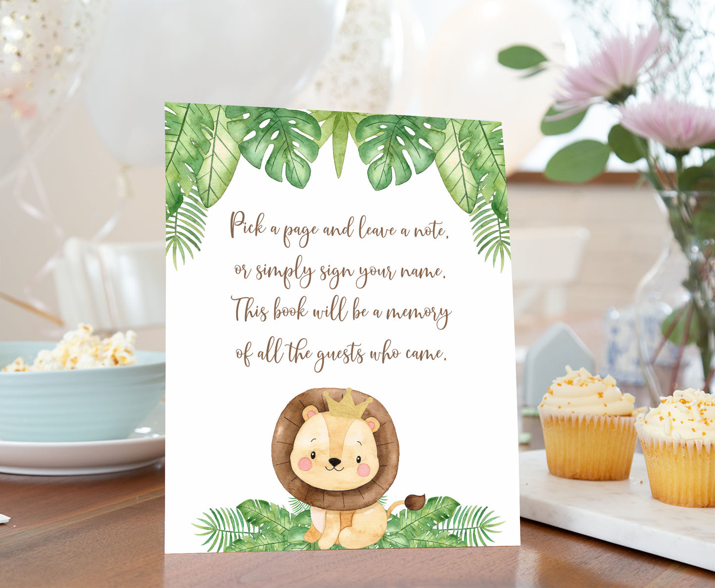 Lion Guest Book Sign | Safari Animals Party Table Decorations - 35E