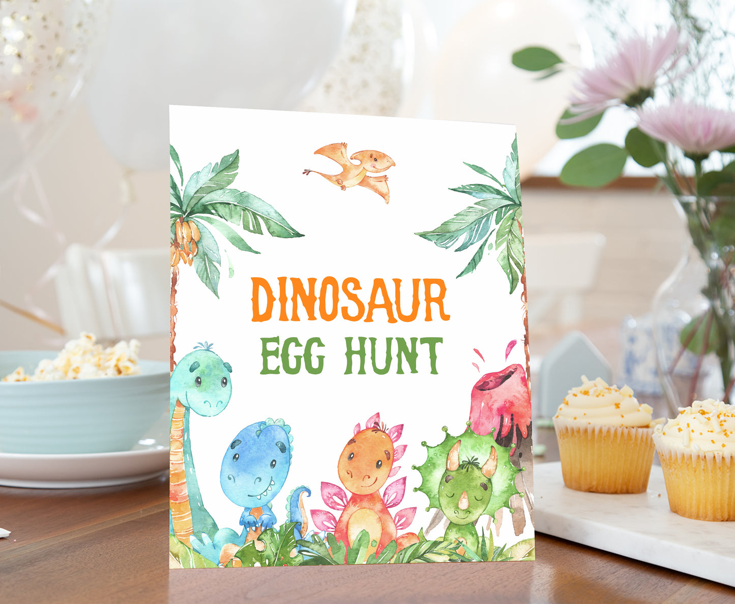 Dinosaur Egg Hunt Sign | Dinosaur Themed Party Table Decorations - 08A