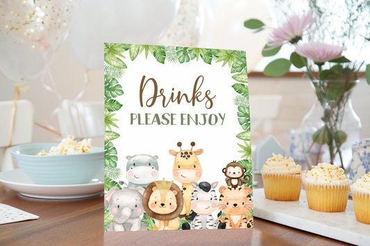 Safari Drinks Sign | Jungle Animals Party Table Decorations - 35E