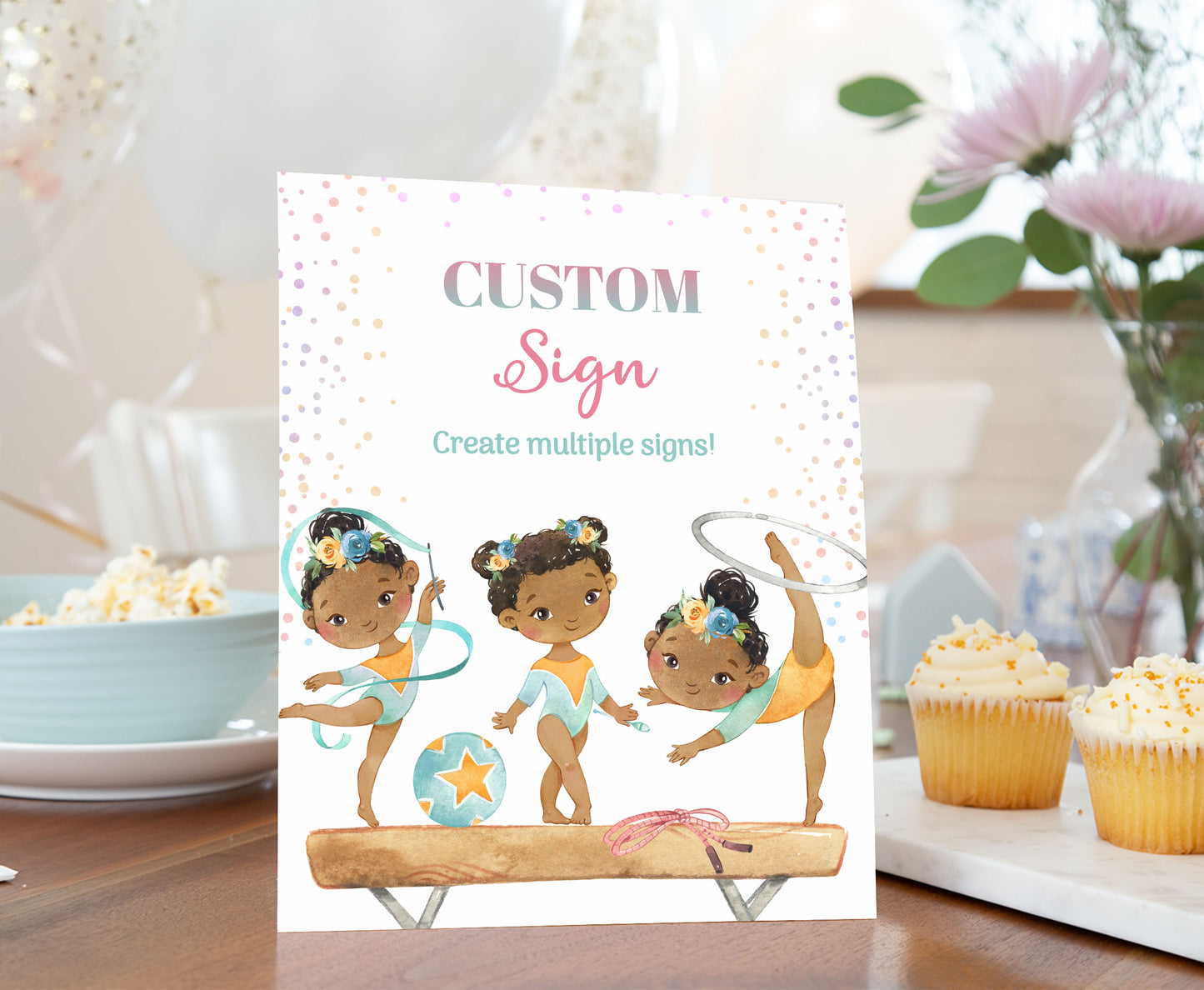 Custom Gymnastic Table Sign | Girl Gymnastic Theme Party Decorations - 99A