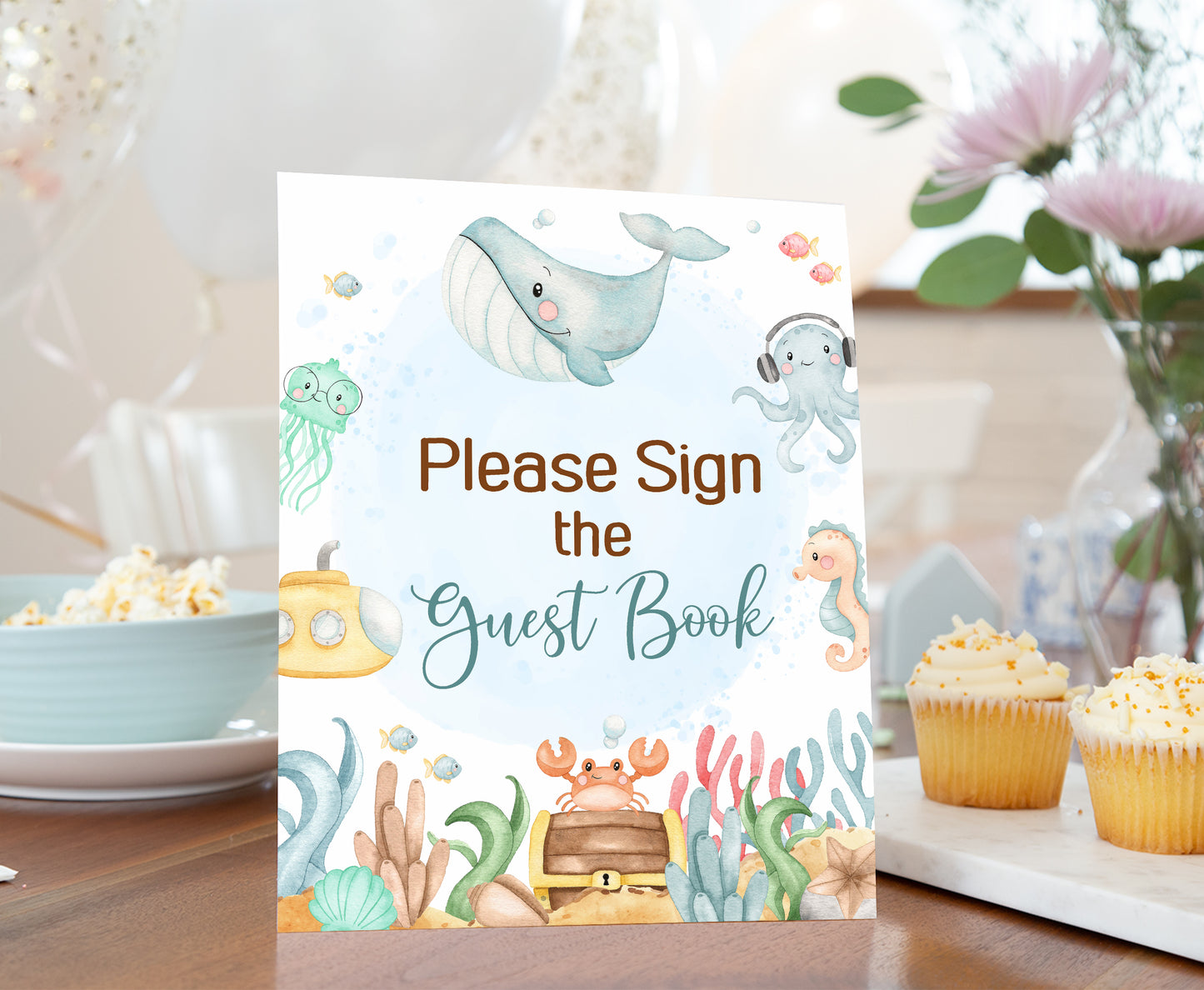 Under the Sea Guest Book Sign | Ocean Themed Party Table Decorations - 44A