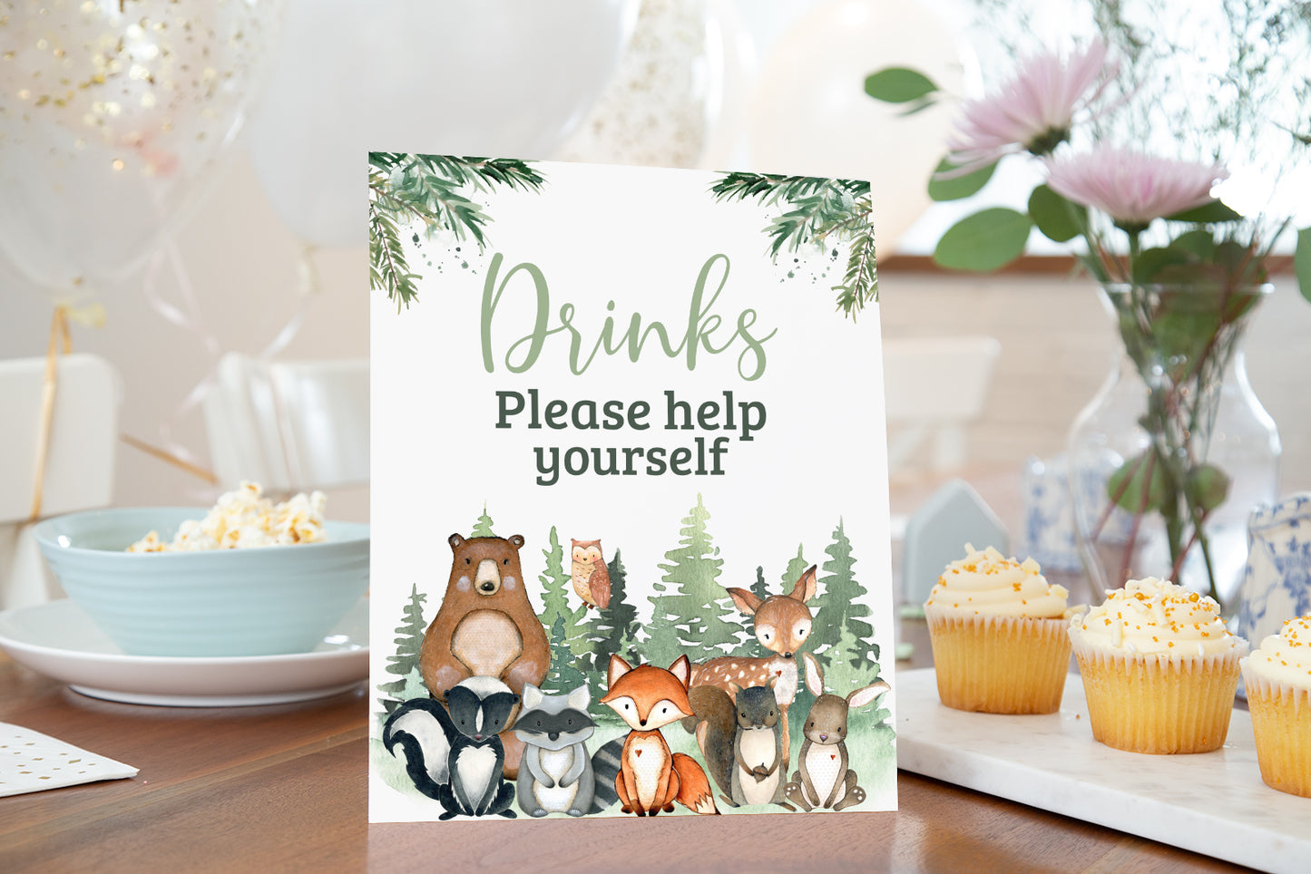 Woodland Drink Sign | Forest Animals Party Table Decorations - 47J2