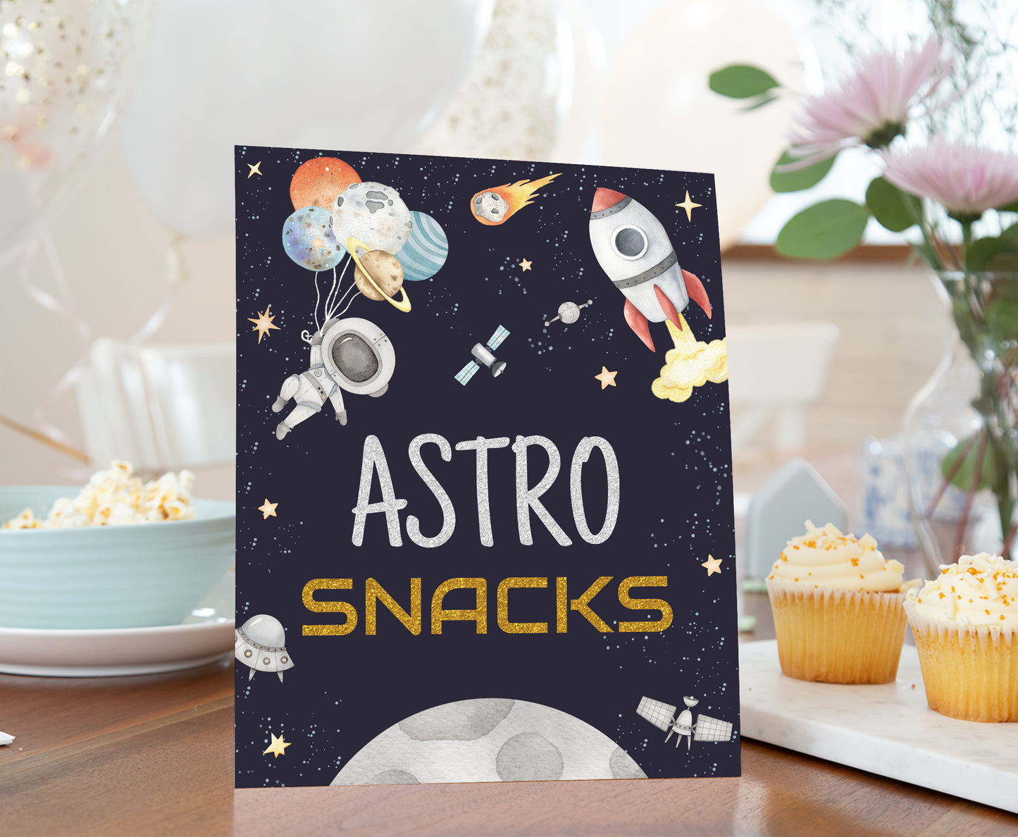 Astro Snacks Sign | Space Themed Party Table Decorations - 39C