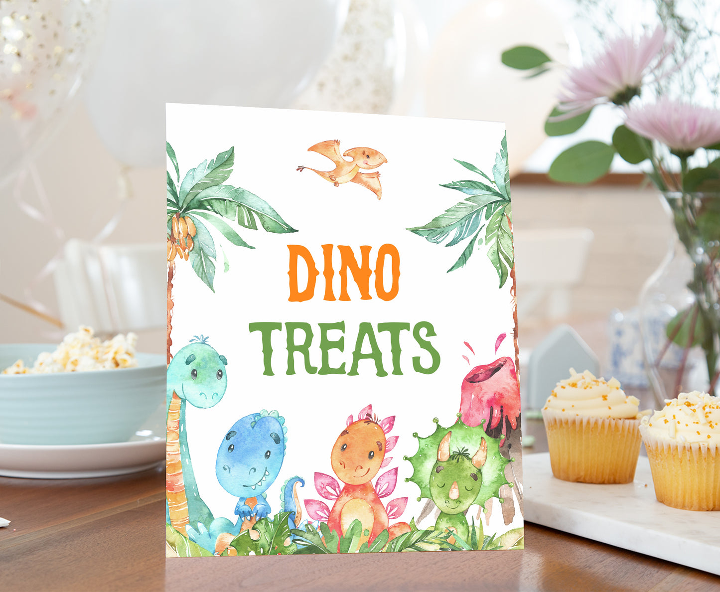 Dino Treats Sign | Dinosaur Themed Party Table Decorations - 08A