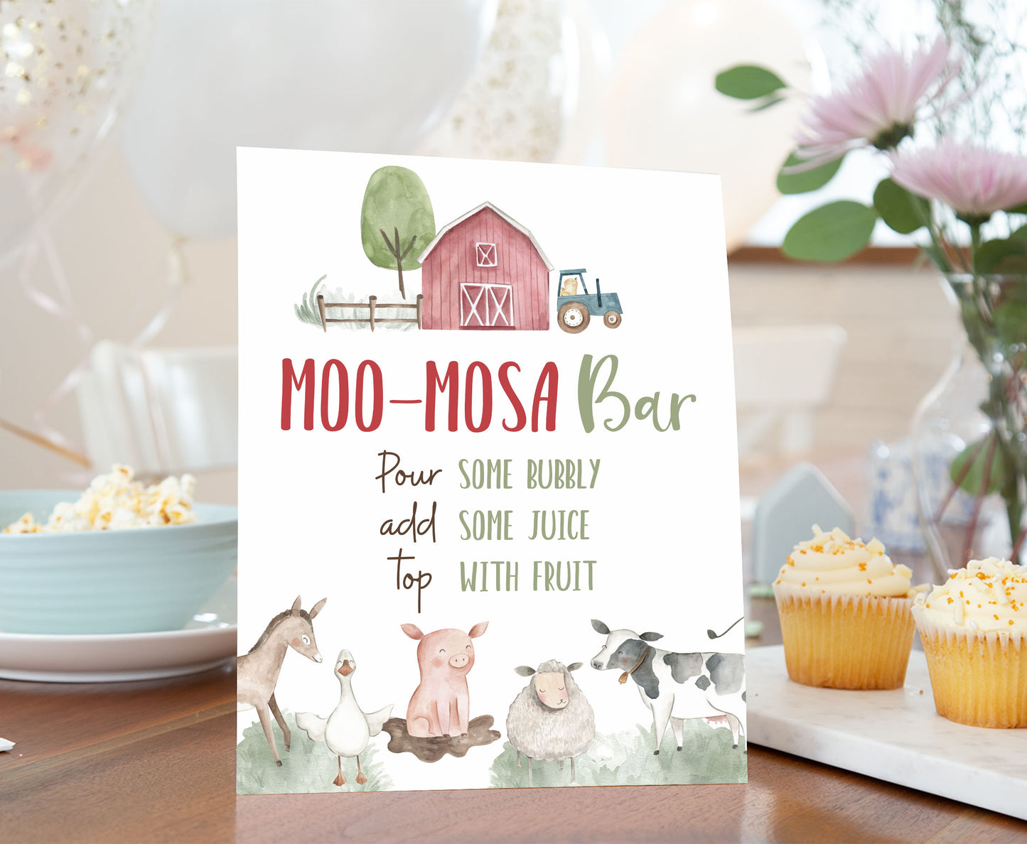 Moomosa Bar Table Sign | Farm Party Decorations - 11B