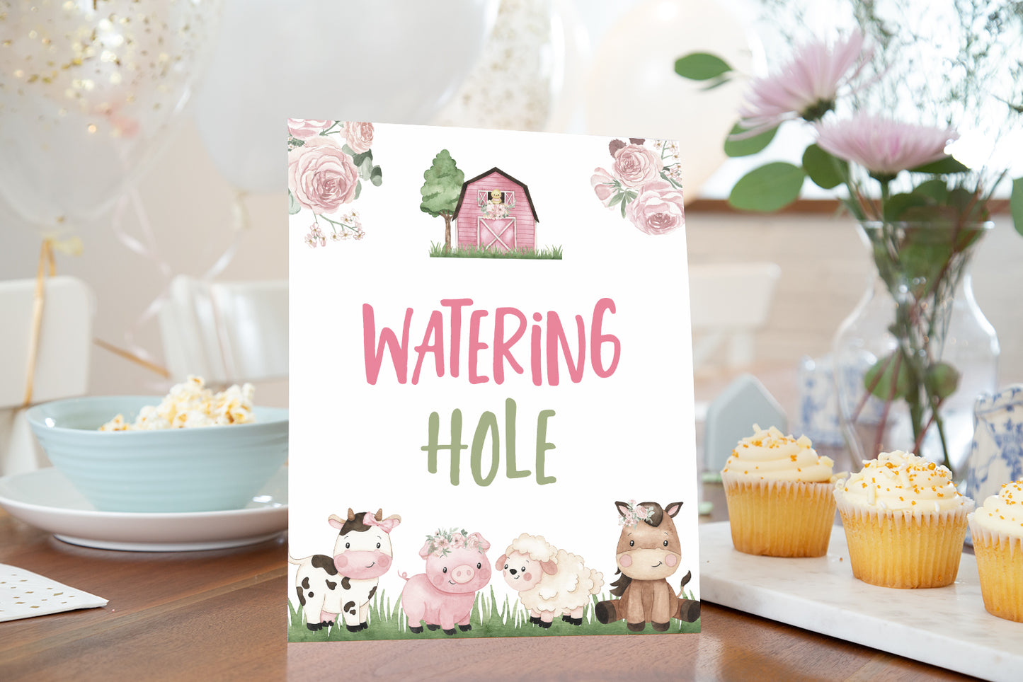 Watering Hole Sign Printable | Girl Farm Party Table Decoration - 11A