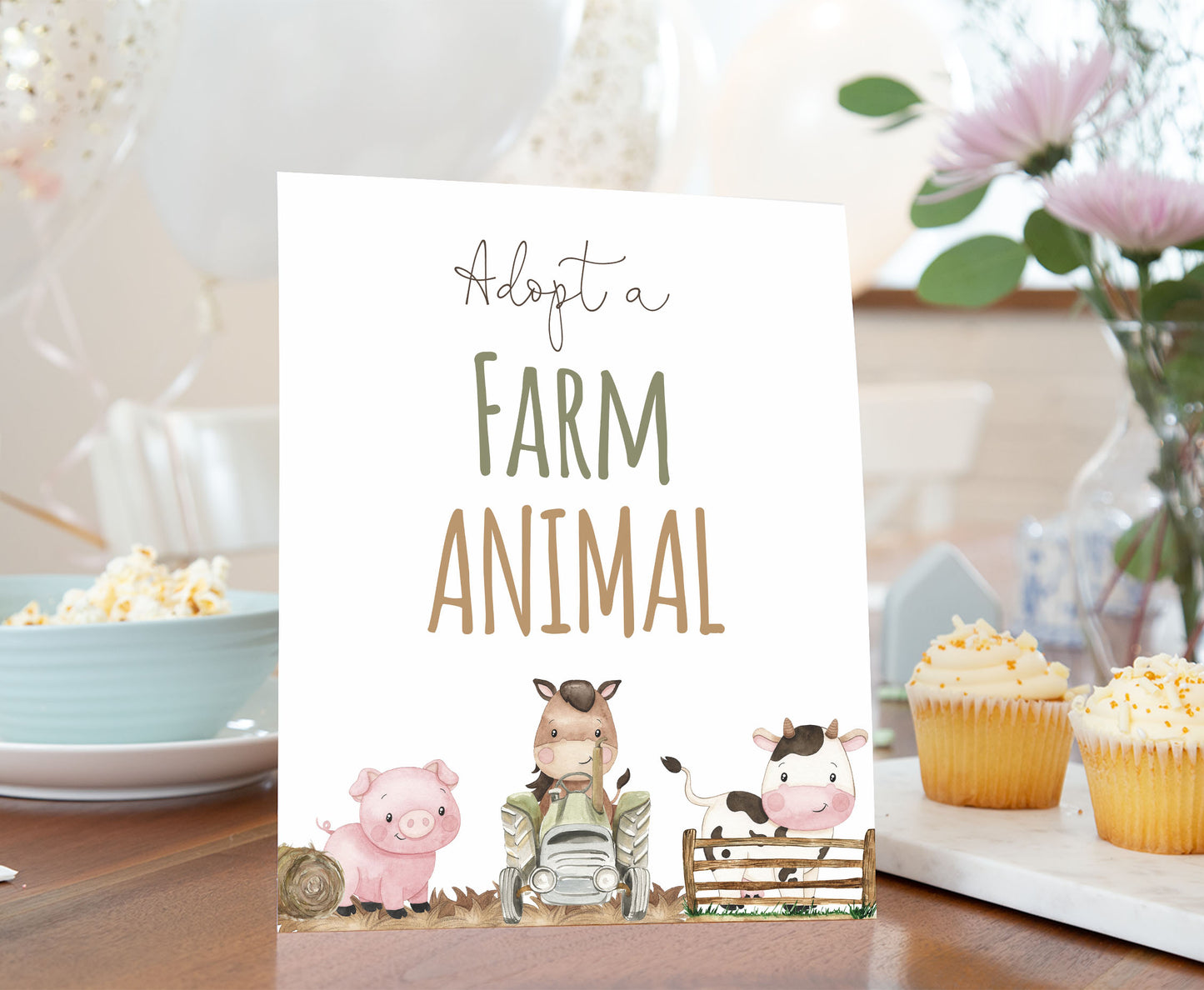 Adopt a Farm Animal Sign Printable | Farm Party Table Decoration - 11E