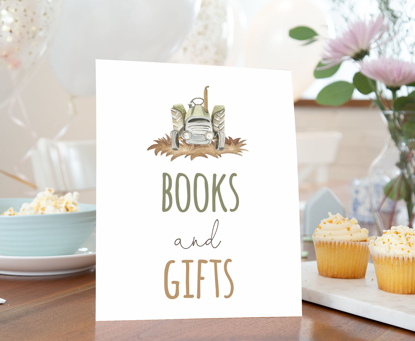 Books and gifts Sign Printable | Farm Party Table Decoration - 11E