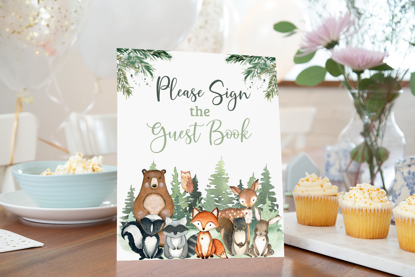 Woodland Guest Book Sign | Forest Animals Party Table Decorations - 47J2