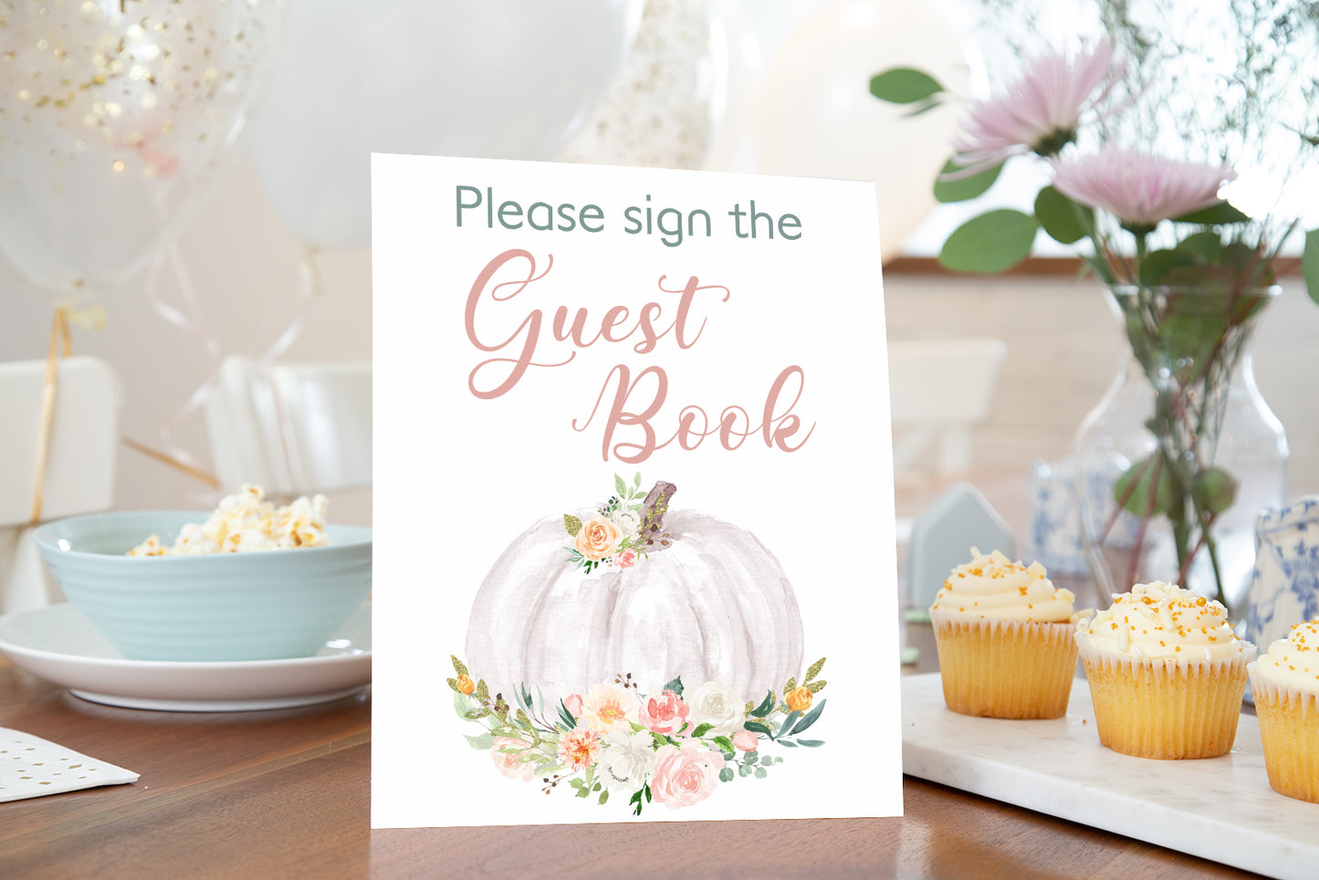 Pumpkin Guest Book Sign | Pumpkin theme Party Table Decoration - 30H