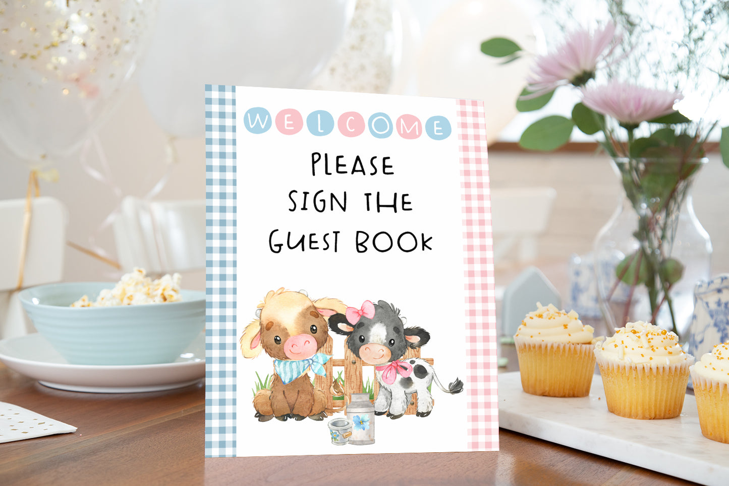 Farm Guest Book Sign | Farm theme Gender Reveal Table Decoration - 11C3