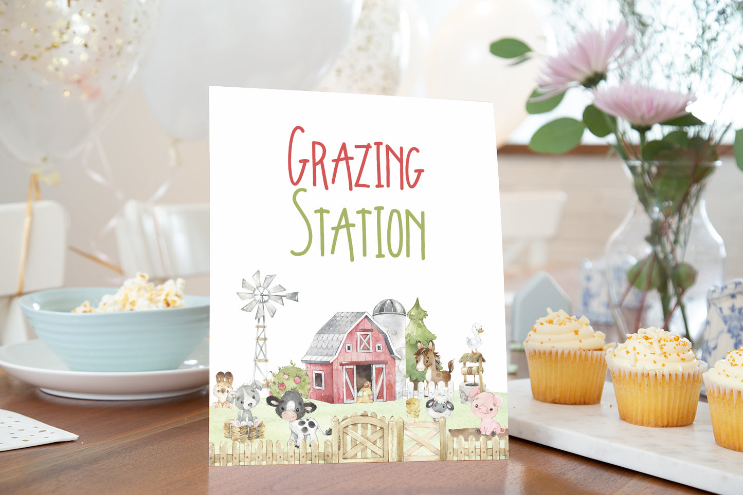 Grazing Station Sign Printable | Farm Party Table Decoration - 11C1