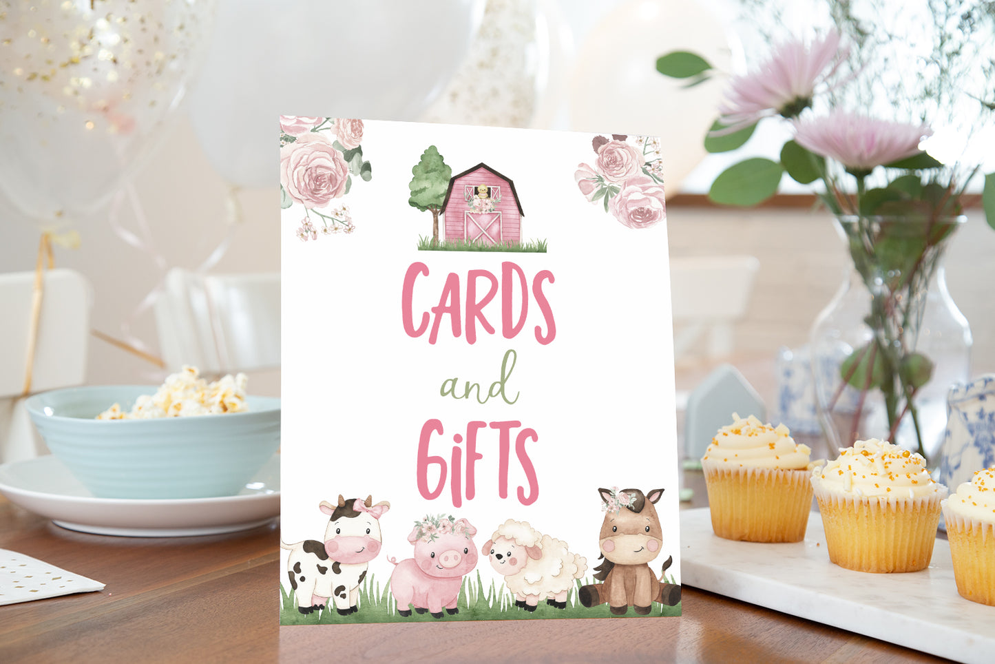 Cards and Gifts Sign Printable | Girl Farm Party Table Decoration - 11A