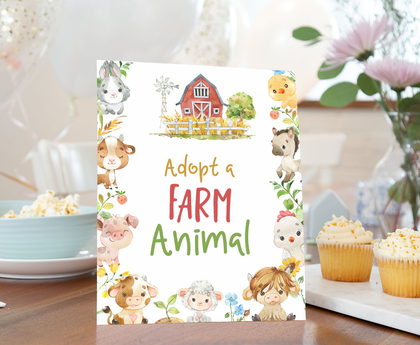 Adopt a Farm animal Sign Printable | Farm Party Table Decoration - 11d