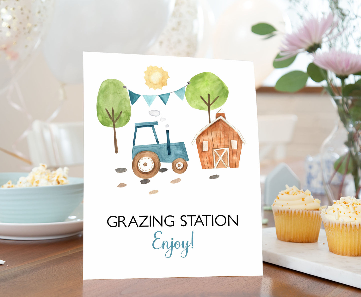 Tractor Grazing Station table Sign | Farm Party Decorations - 11F