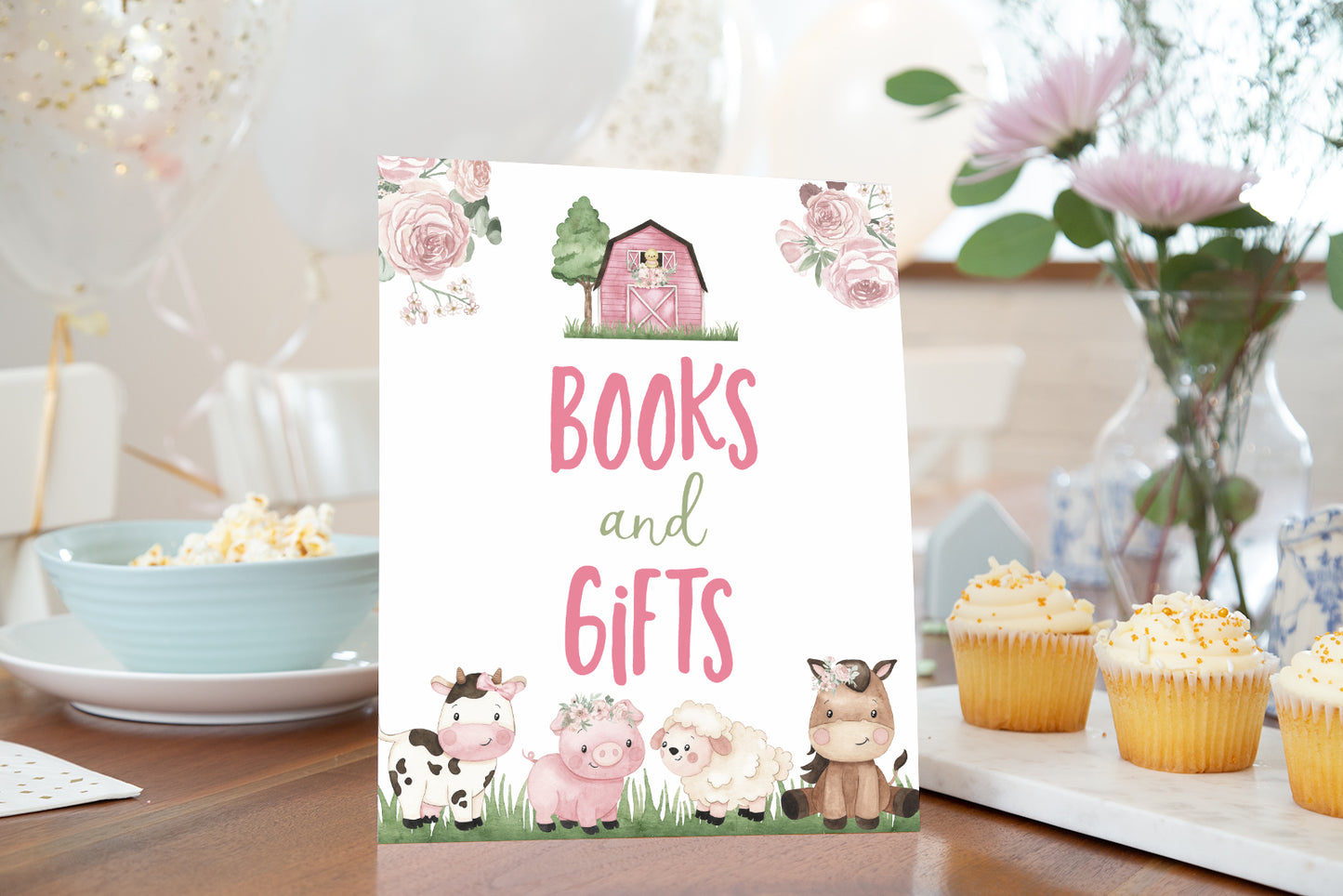 Books and Gifts Sign Printable | Girl Farm Baby Shower Table Decoration - 11A