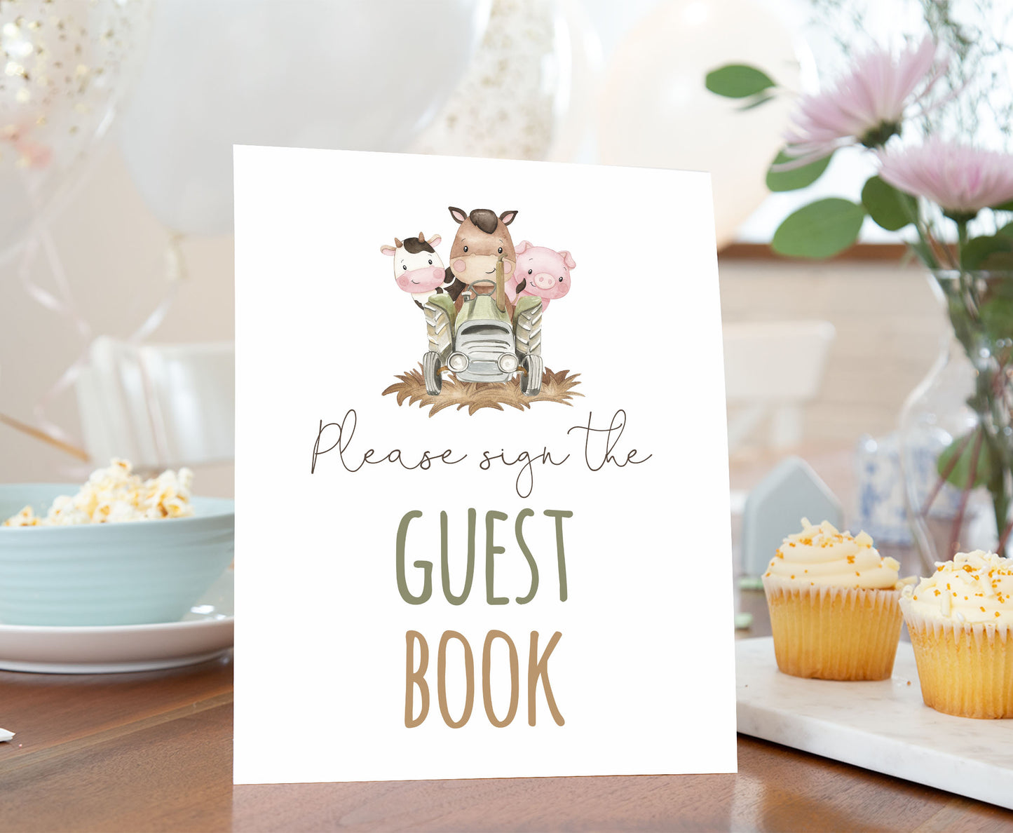 Guest Book Sign Printable | Farm Party Table Decoration - 11E