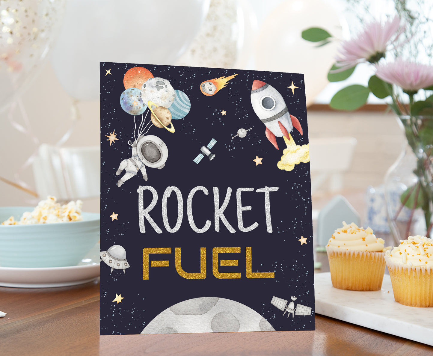 Space Rocket Fuel Sign | Astronaut Themed Party Table Decorations - 39C