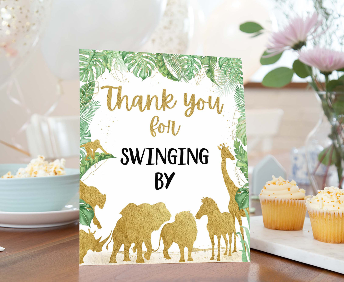 Safari Thank you for Swinging by Sign | Jungle Themed Party Table Decorations - 35K