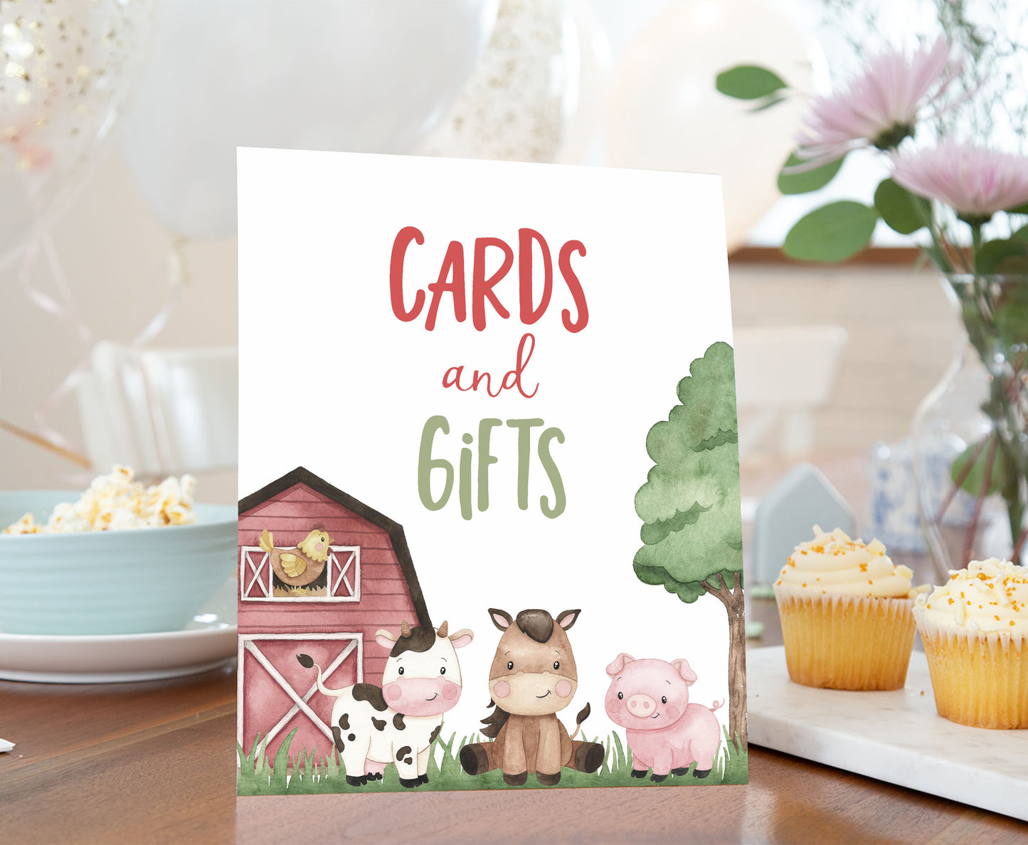 Farm Cards and Gifts Sign Printable | Farm Party Table Decoration - 11A