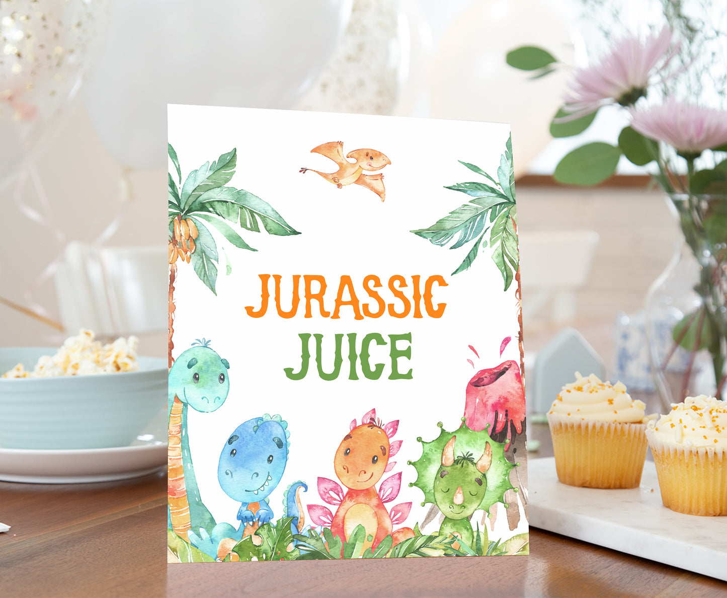 Dinosaur Jurassic Juice Sign | Dinosaur Themed Party Table Decorations - 08A