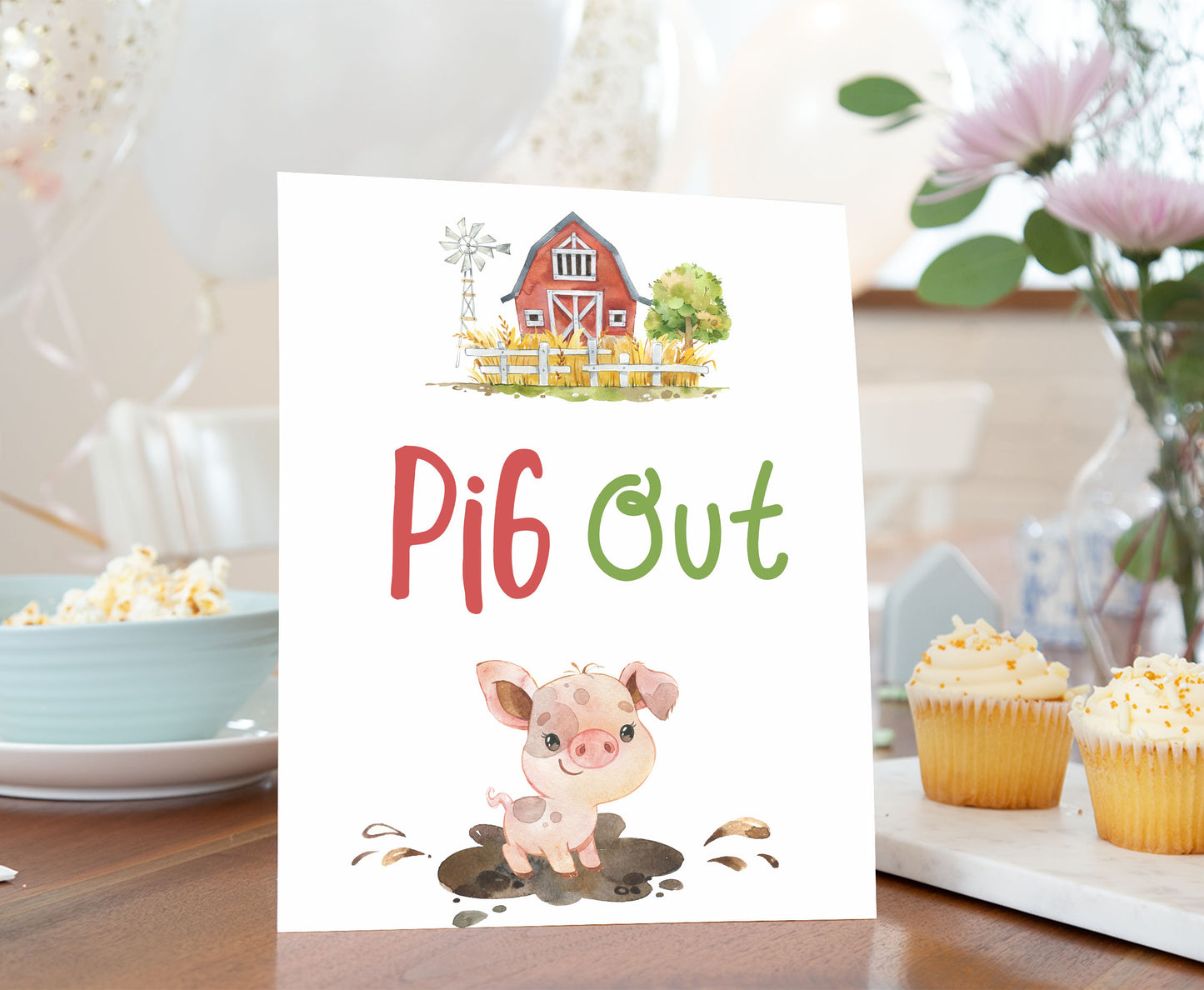 Pig Out Sign Printable | Farm Party Table Decoration - 11d