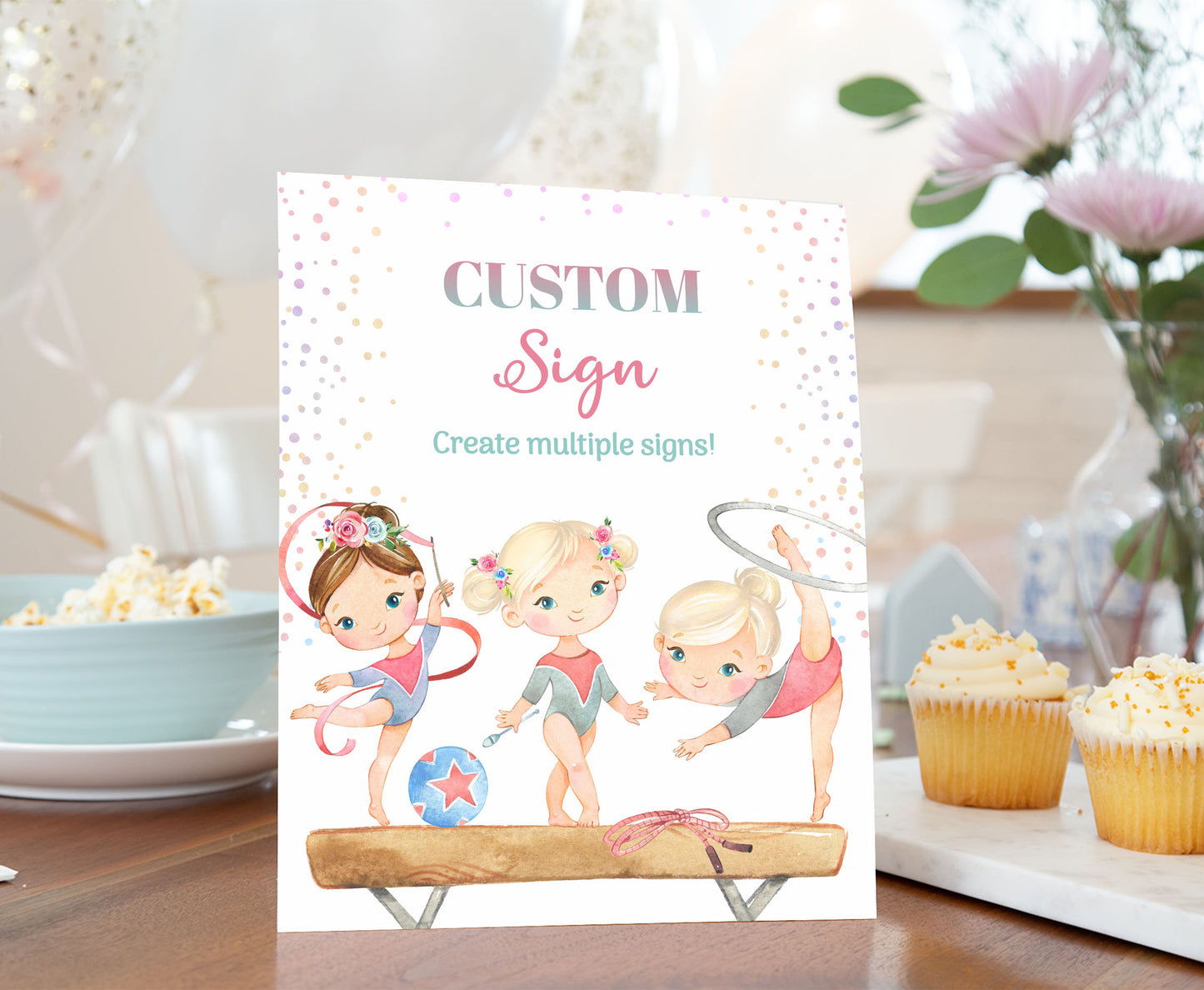 Custom Gymnastic Table Sign | Gymnastic Theme Party Decorations - 99A