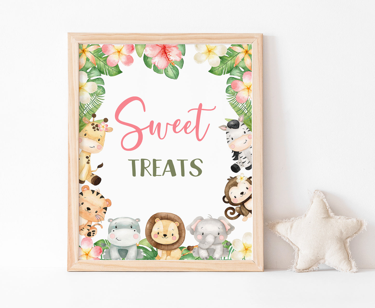 Safari Sweet Treats Sign | Girl Jungle Animals Party Table Decorations - 35E