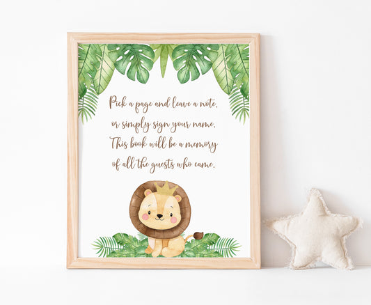 Lion Guest Book Sign | Safari Animals Party Table Decorations - 35E