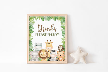 Safari Drinks Sign | Jungle Animals Party Table Decorations - 35E