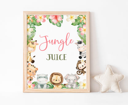 Jungle Juice Sign | Girl Safari Animals Party Table Decorations - 35E