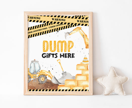 Dump Gifts Here Table Sign Printable | Construction Party Table Decoration - 07A