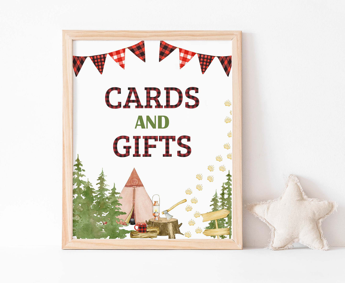 Lumberjack Cards and Gift Sign | Lumberjack Themed Party Table Decorations -19A