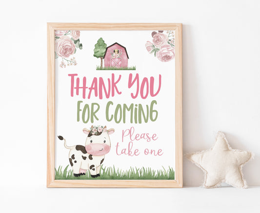 Cow Thank You For Coming Sign | Girl Farm Party Decorations - 11A