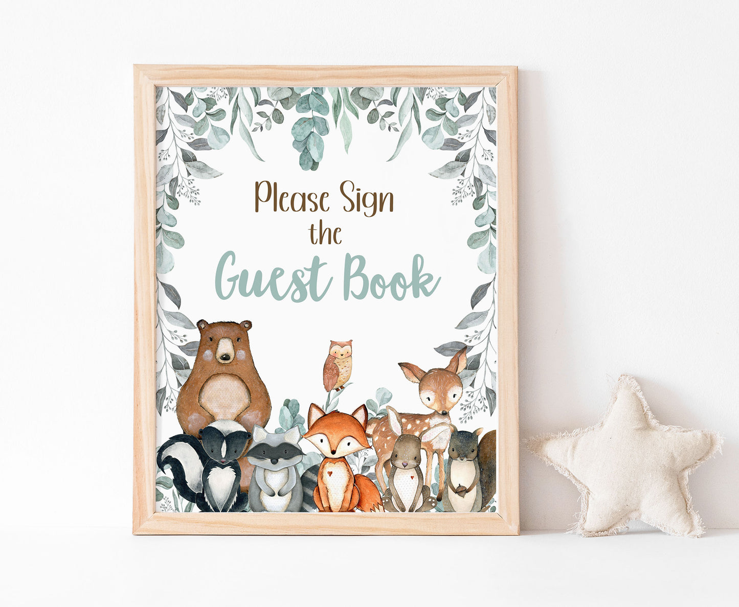 Woodland Guest Book Sign | Forest Themed Party Table Decorations - 47J1