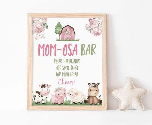 Mom-osa Bar Sign Printable | Floral Farm Party Table Decoration - 11A