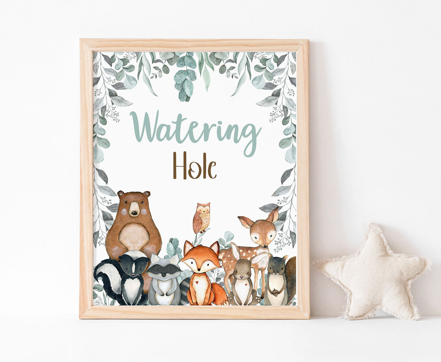 Woodland Watering Hole Sign | Forest Themed Party Table Decorations - 47J1