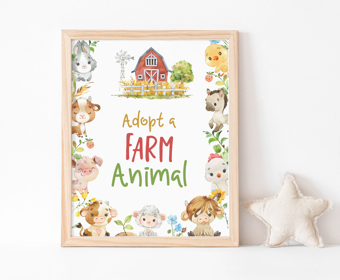 Adopt a Farm animal Sign Printable | Farm Party Table Decoration - 11d