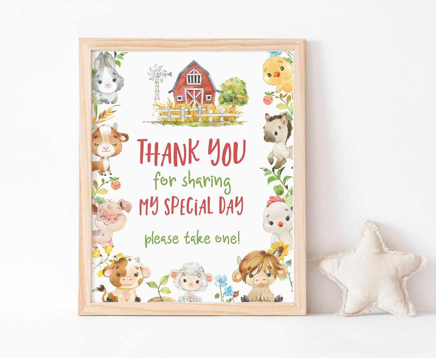 Farm Thank you Sign Printable | Farm Party Table Decoration - 11d