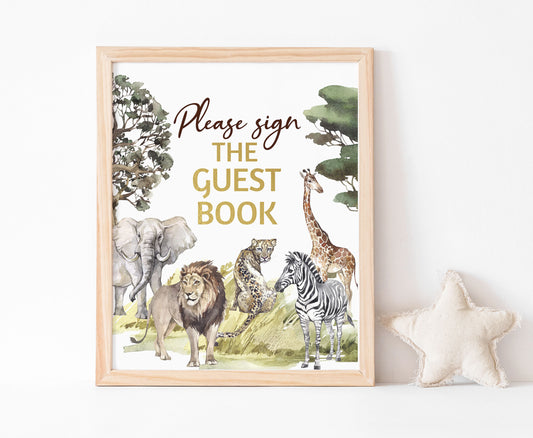 Safari Please sign the guest Book Sign | Jungle Themed Party Table Decorations - 35I