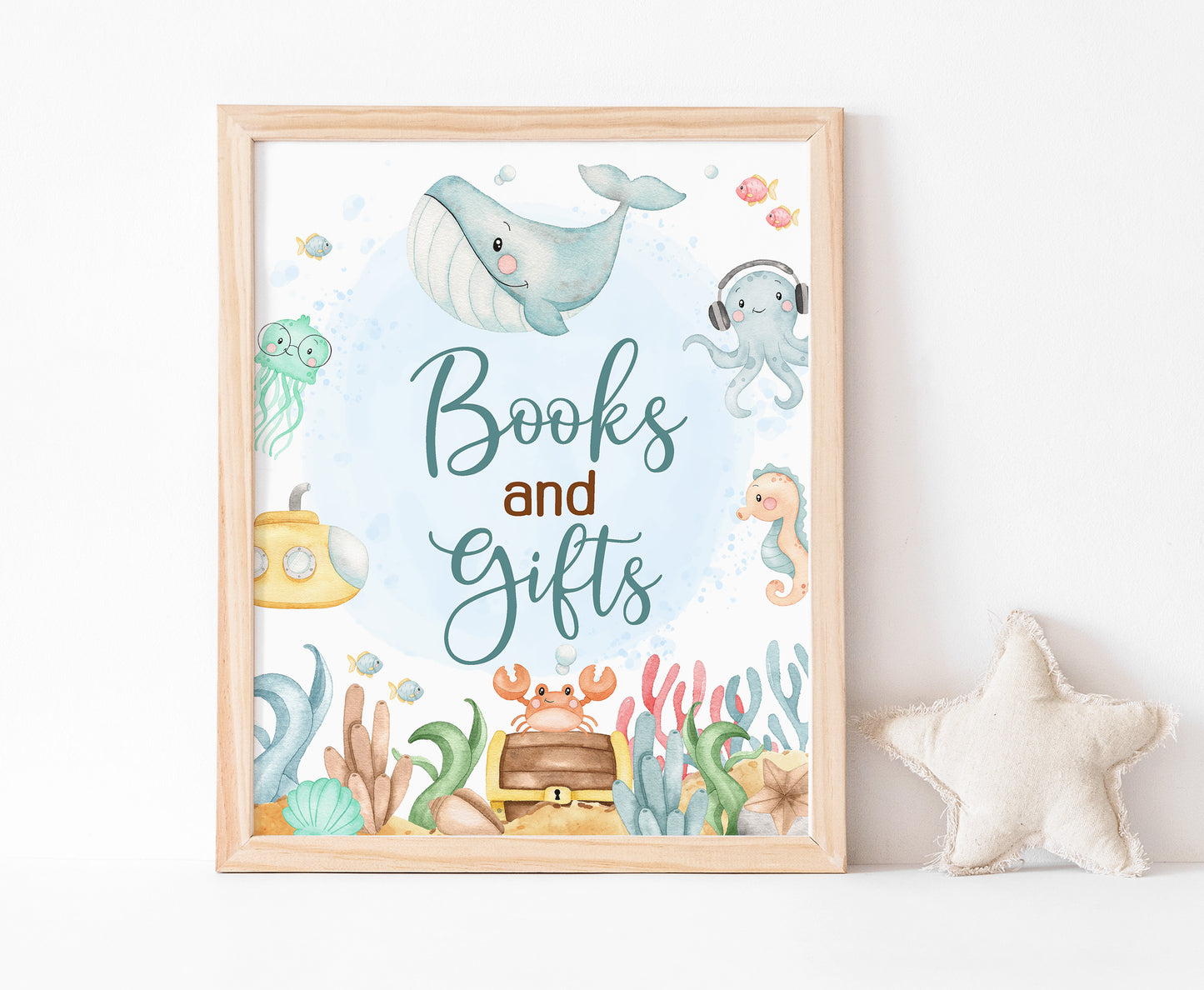 Under the Sea Books and Gifts Sign | Ocean Themed Party Table Decorations - 44A