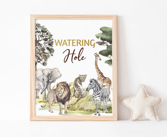 Safari Watering Hole table sign | Jungle Themed Party Table Decorations - 35I