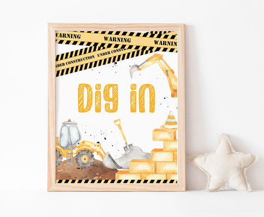 Dig in Table Sign Printable | Construction Party Table Decoration - 07A