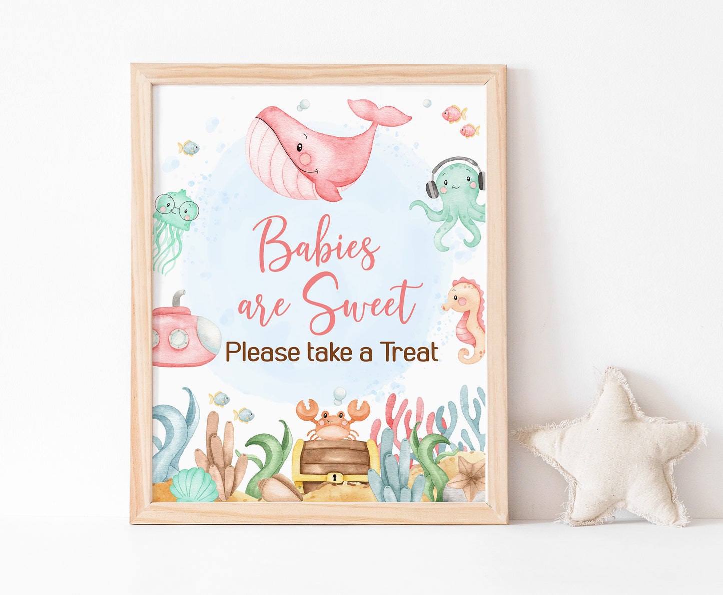 Girl Under the Sea Babies are Sweet Sign | Ocean Themed Party Table Decorations - 44A