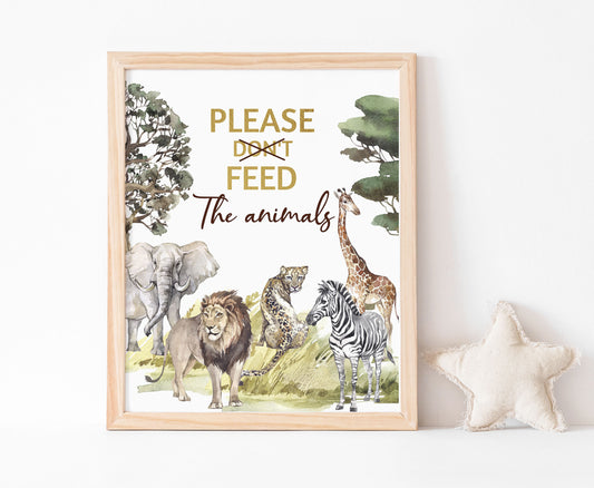 Safari Please Don't feed the animals table sign | Jungle Themed Party Table Decorations - 35I