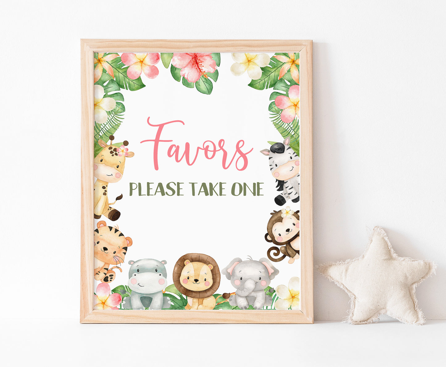 Safari Favors Sign | Girl Jungle Animals Party Table Decorations - 35E