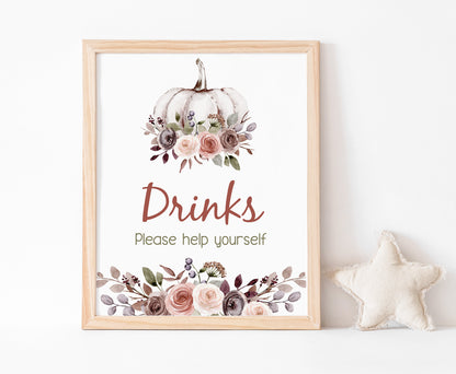 Fall Drinks Sign | Pumpkin Themed Party Table Decorations - 30I