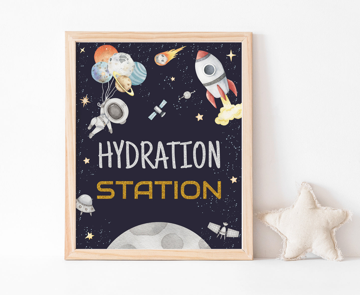 Space Hydration Station Sign | AstronautThemed Party Table Decorations - 39C